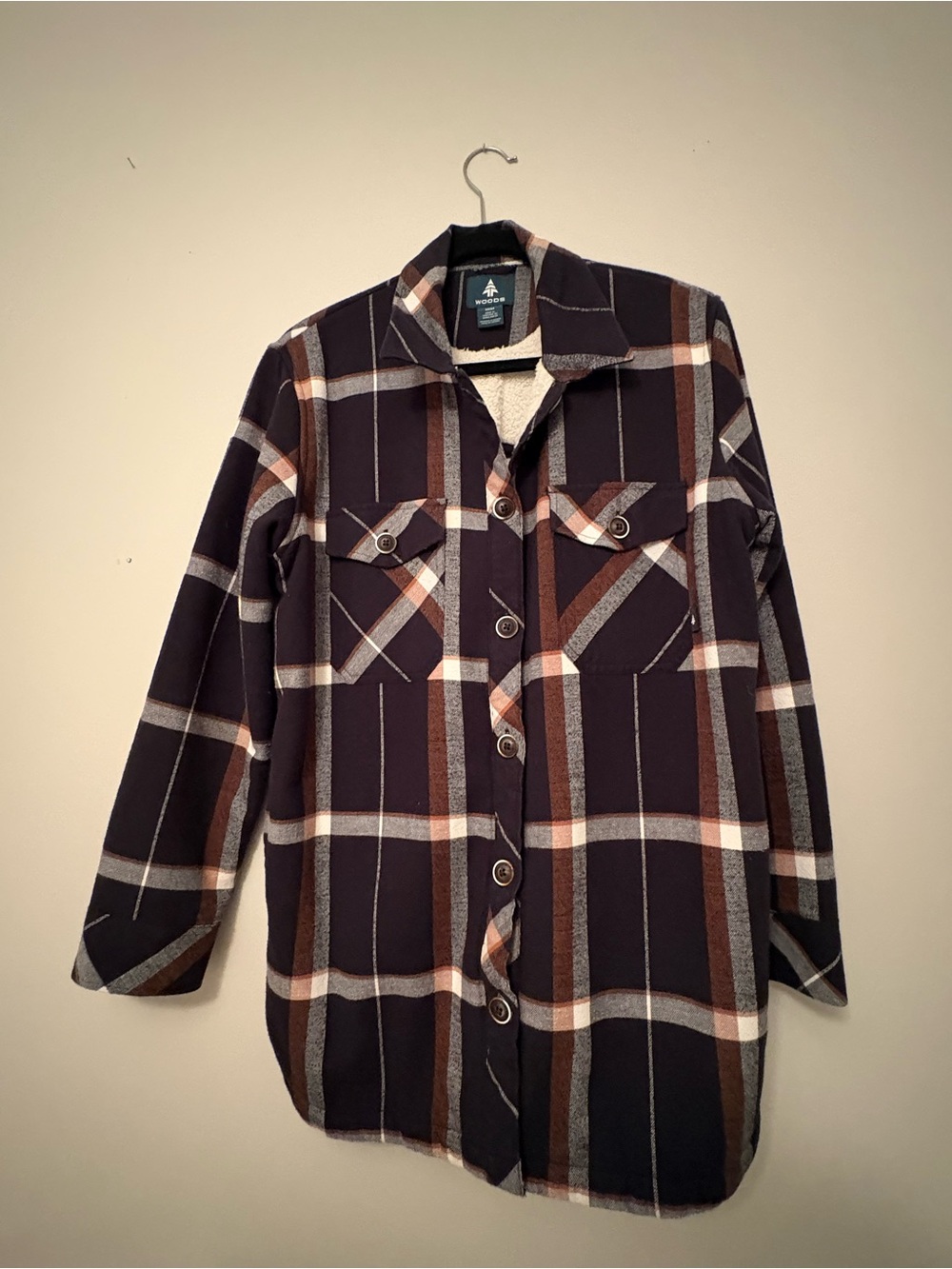 Woods Outdoor Plaid Button-Down Sherpa Jacket Size M